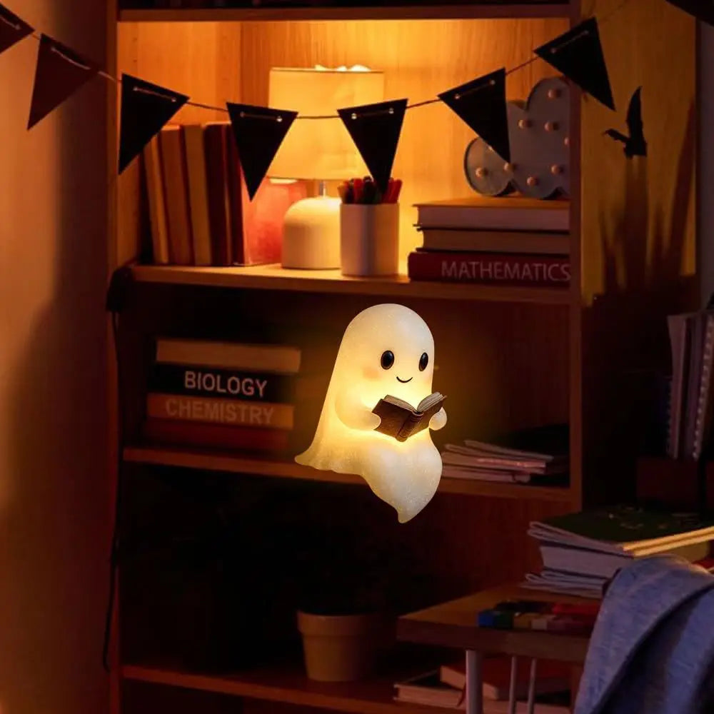 Cute ghost reading book toy model kawaii cartoon holiday decoration for boys and girls