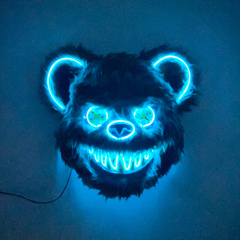 LED Cosplay Glowing Bloody Bear Mask Halloween Plush Rabbit Mask Neon Headgear