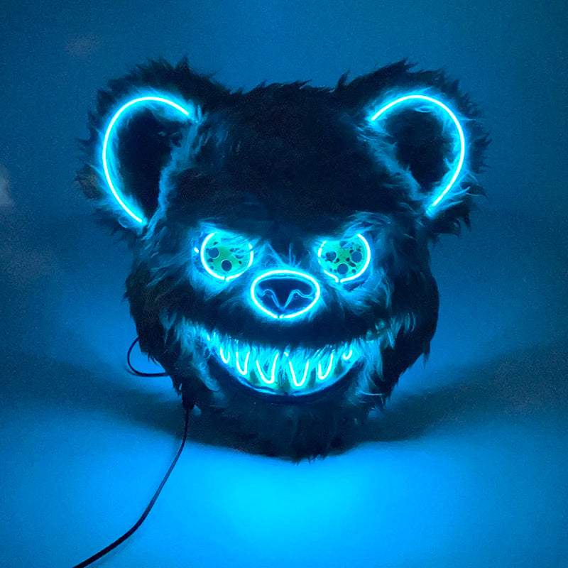 LED Cosplay Glowing Bloody Bear Mask Halloween Plush Rabbit Mask Neon Headgear