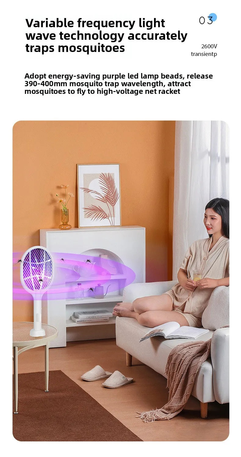 Electric Mosquito Swatter & Repellent Lamp -USB Rechargeable+Base