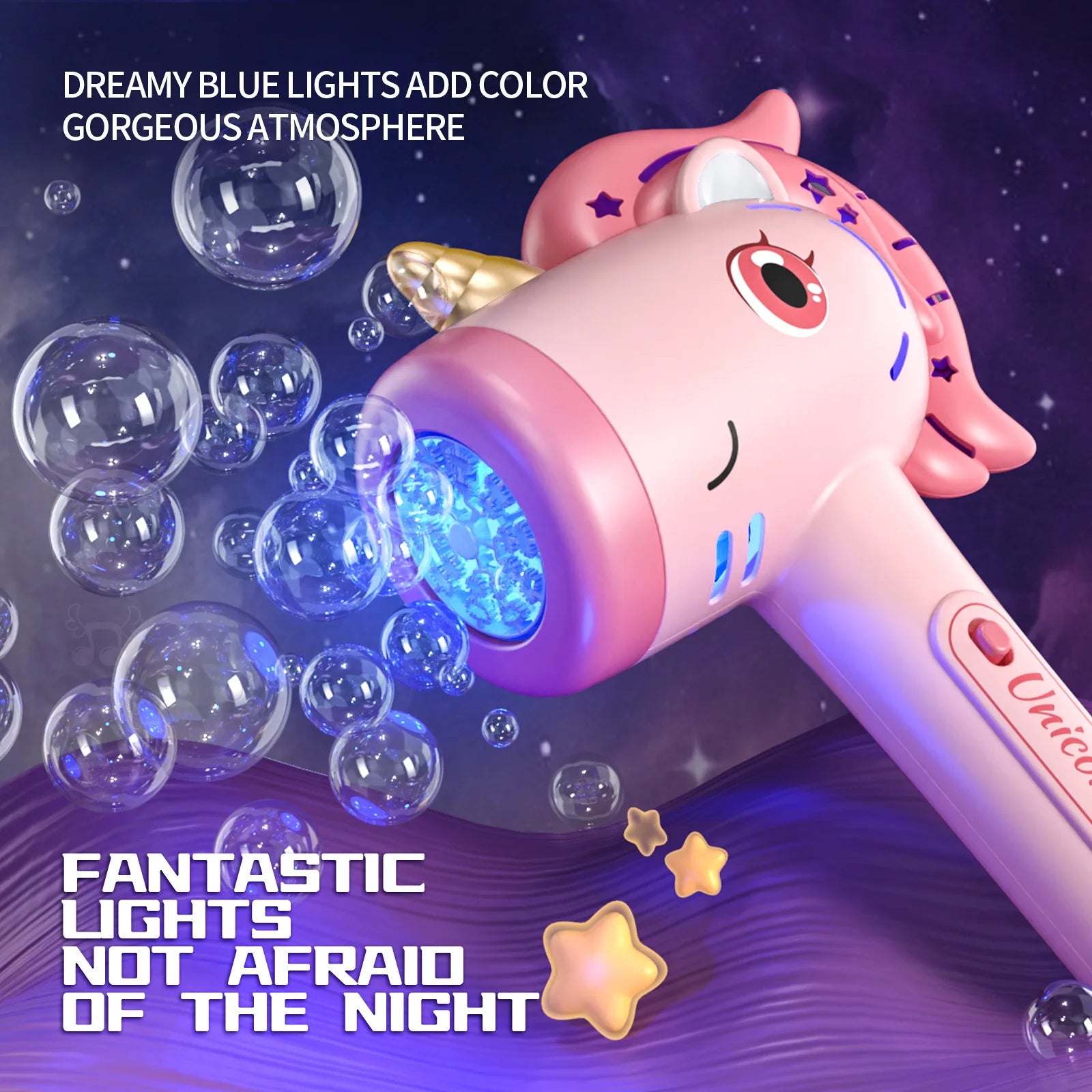 Bubble Wands Machine Unicorn Automatic Bubble Maker Gun with Light & Music