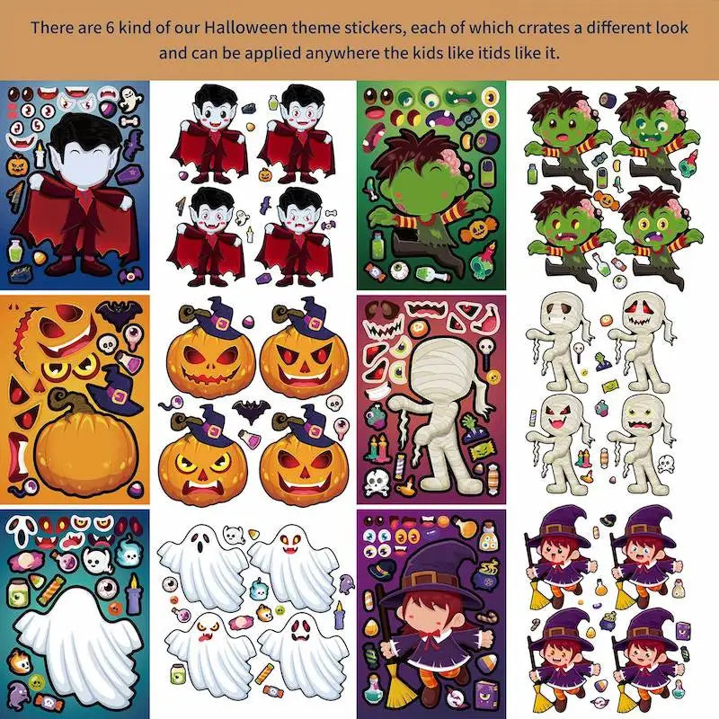 Kids DIY Halloween Stickers Make A Face Prank Puzzle Sticker Party Decoration