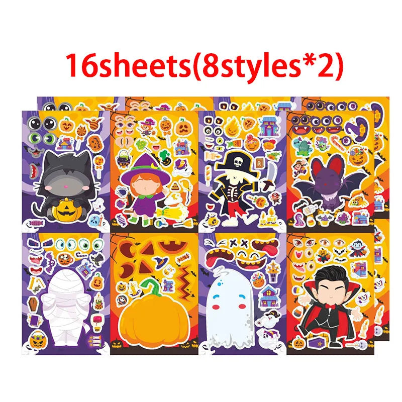 Kids DIY Halloween Stickers Make A Face Prank Puzzle Sticker Party Decoration