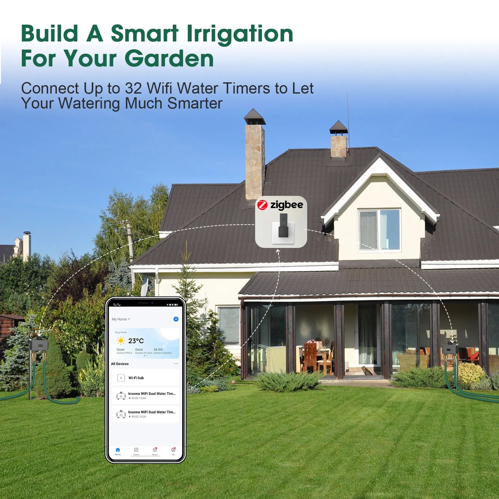 Automatic Water Timer Dual Hose Garden Irrigation Watering System Faucet Sprinkler