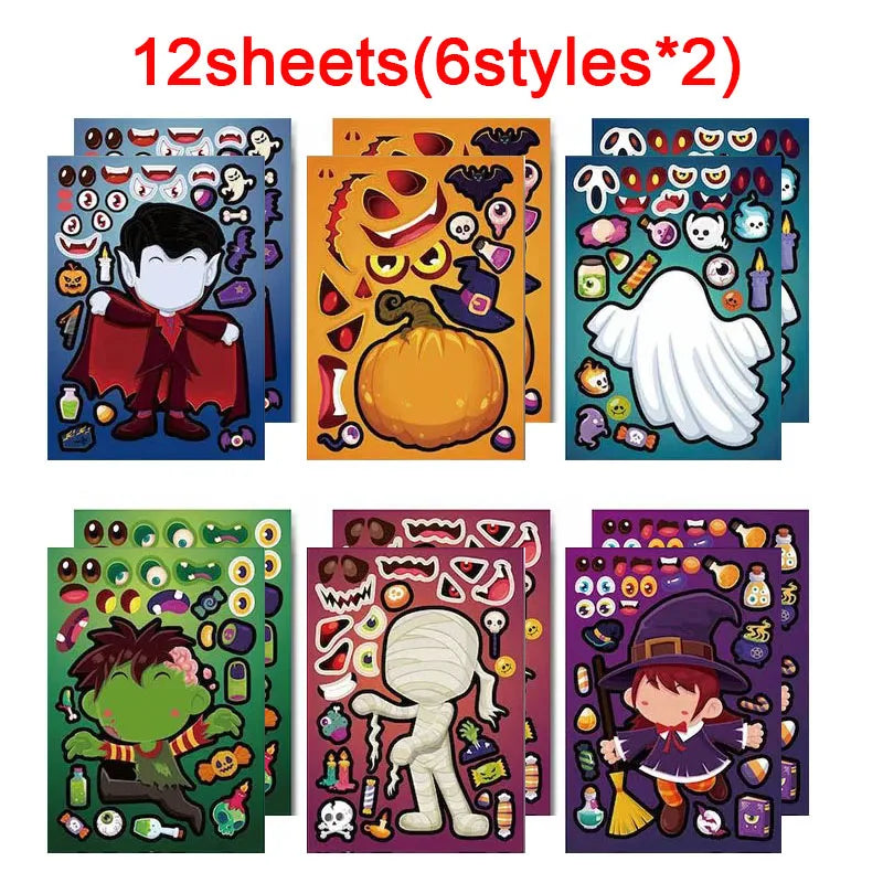 Kids DIY Halloween Stickers Make A Face Prank Puzzle Sticker Party Decoration