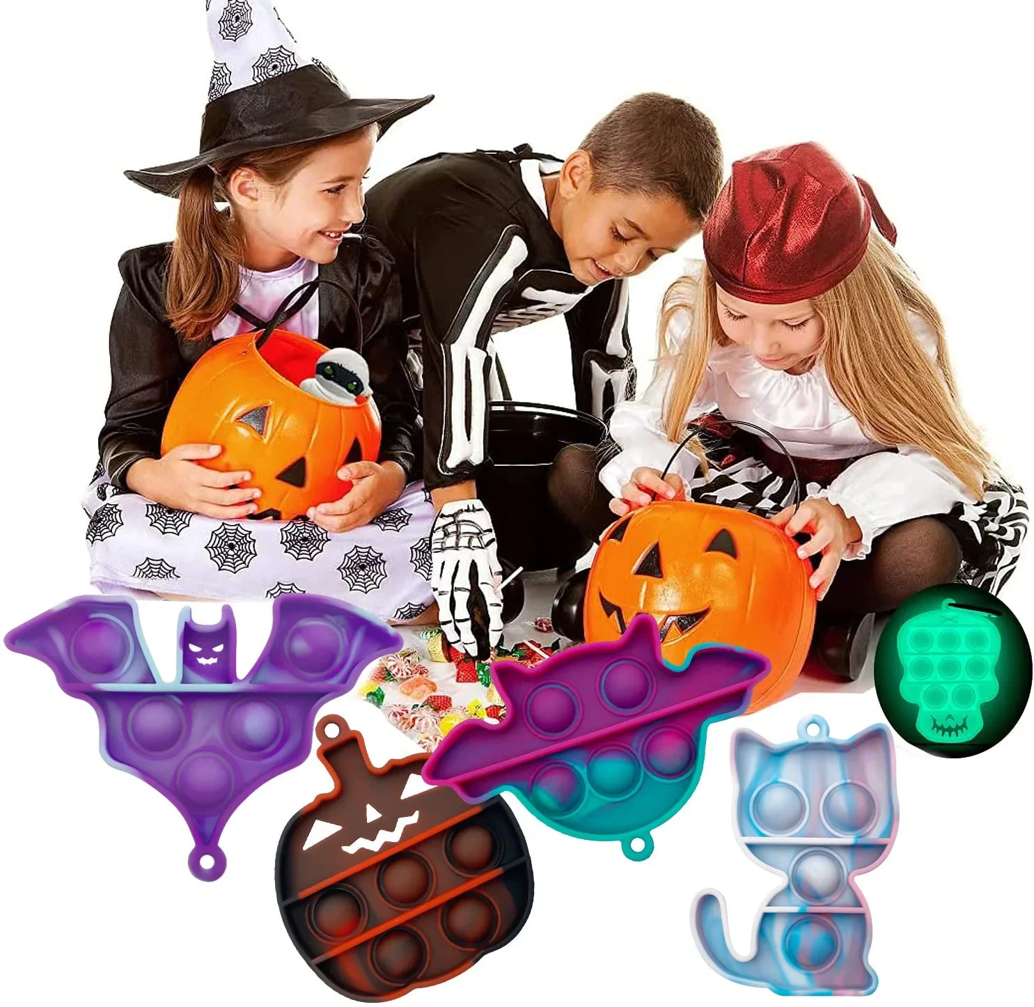 12Pcs Halloween Rainbow Pop Fidget Toy Anti Stress Toys Keychain Bubble Pop