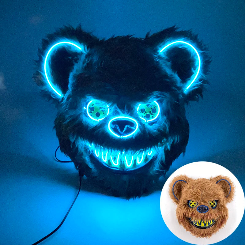 LED Cosplay Glowing Bloody Bear Mask Halloween Plush Rabbit Mask Neon Headgear