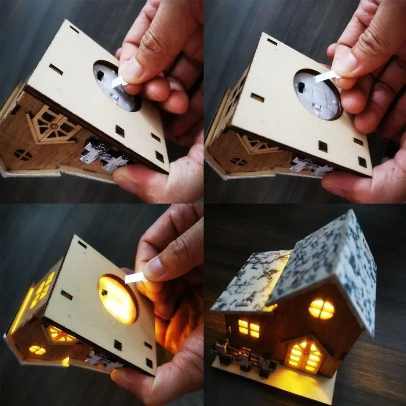Christmas LED Light Wooden House Luminous Cabin Decorations