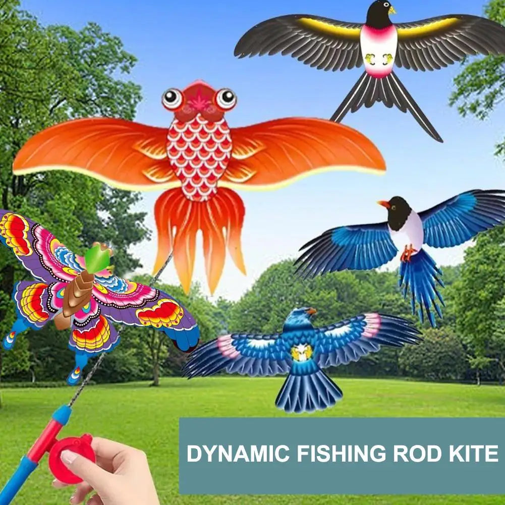 Outdoor Toys Kite Hand Brake Fishing Rod Butterflies For Kids