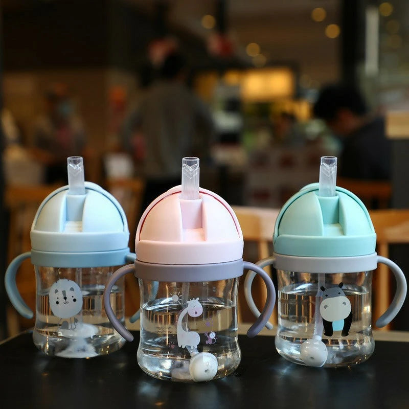 250ml Baby Feeding Cup with Straw Children Learn Feeding Bottle Kids Training Cup