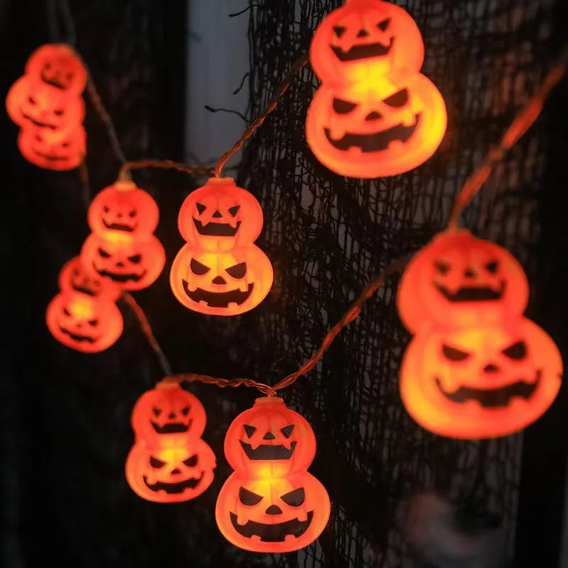 Halloween 10 LED Battery Powered String Lights With Ghost Pumpkin Spider Web Skeleton