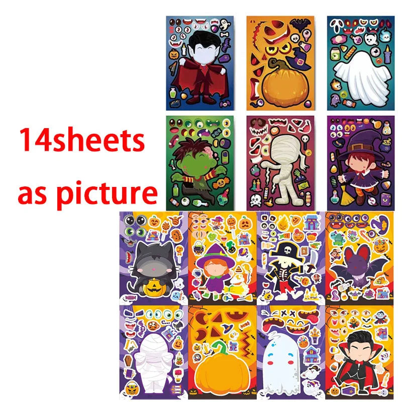 Kids DIY Halloween Stickers Make A Face Prank Puzzle Sticker Party Decoration