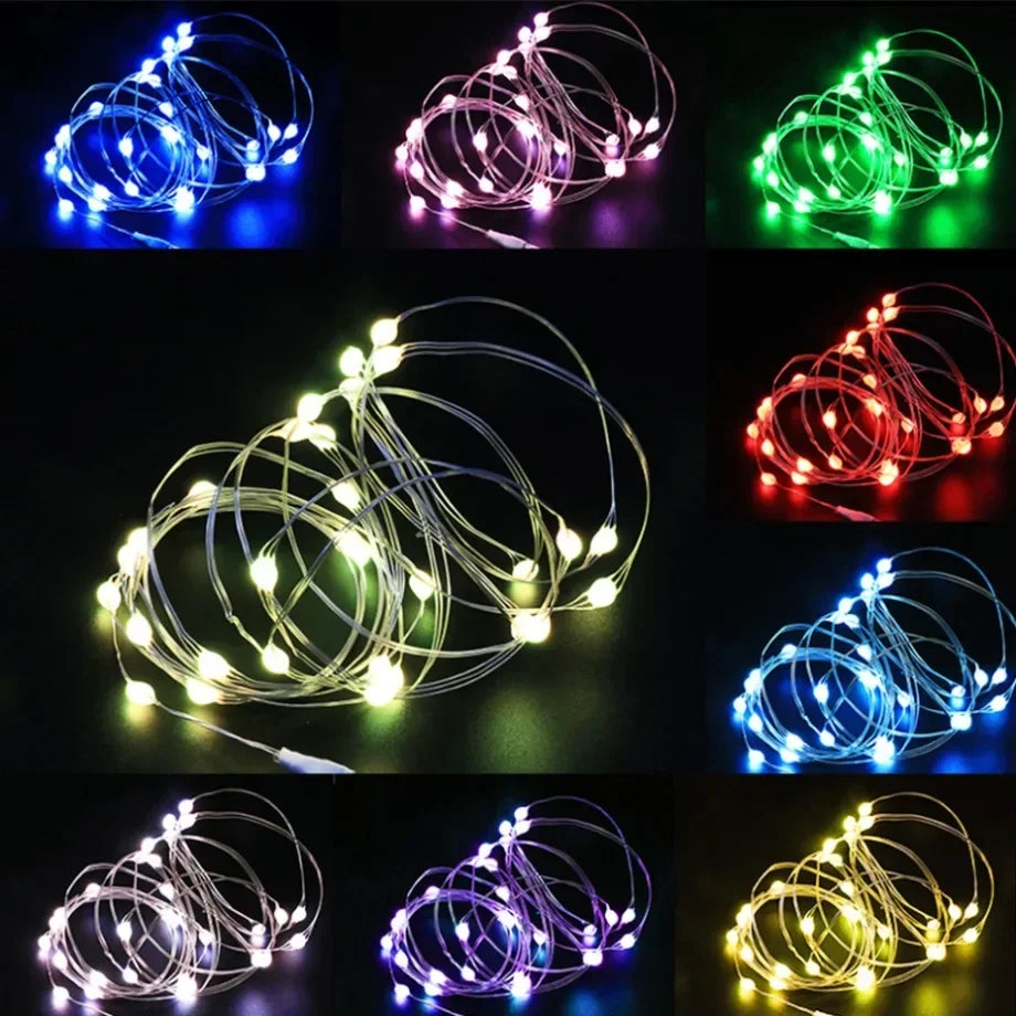 5/10/20M USB LED String Copper Silver Wire Garland Light Waterproof Fairy Decoration