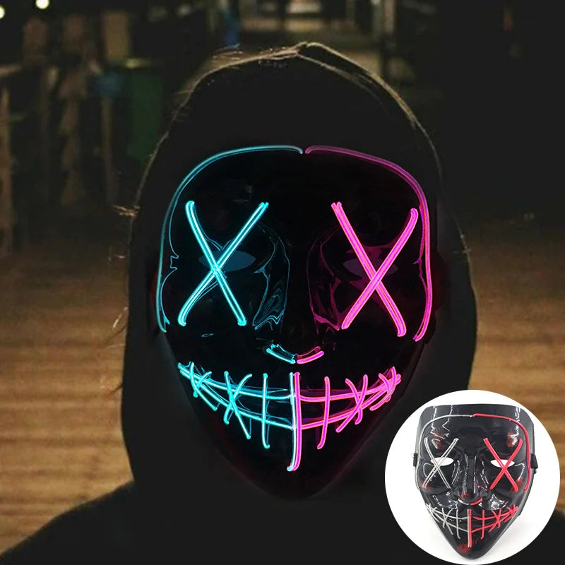 Wireless Glowing Mask LED Luminous Purge Mask Halloween Carnival Light Up Party Mask