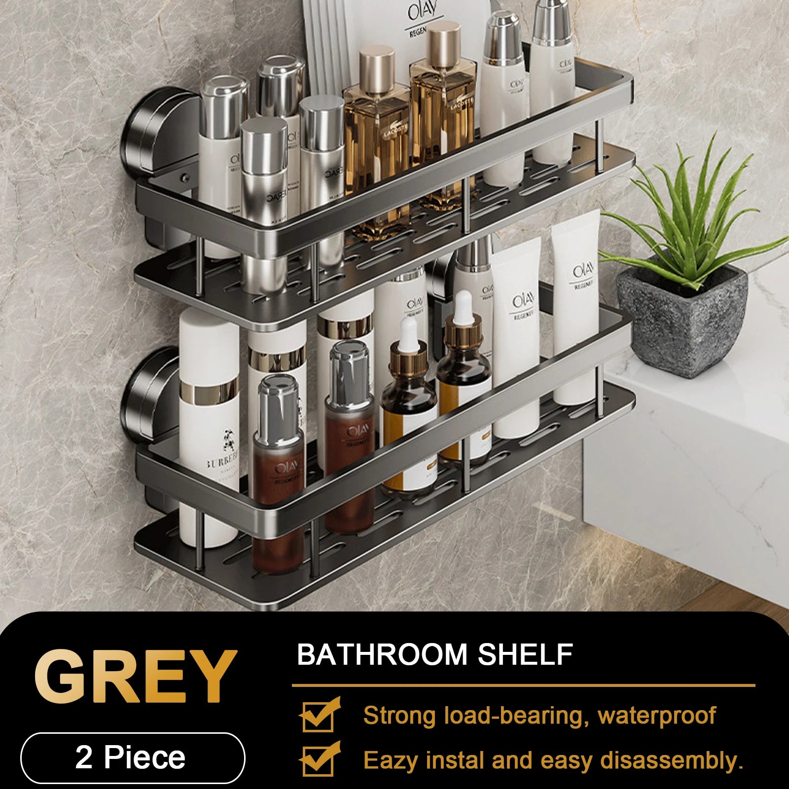 Suction Cup Bathroom Shelf No Drill Wall Mounted Shower Rack Toilet Storage Rack