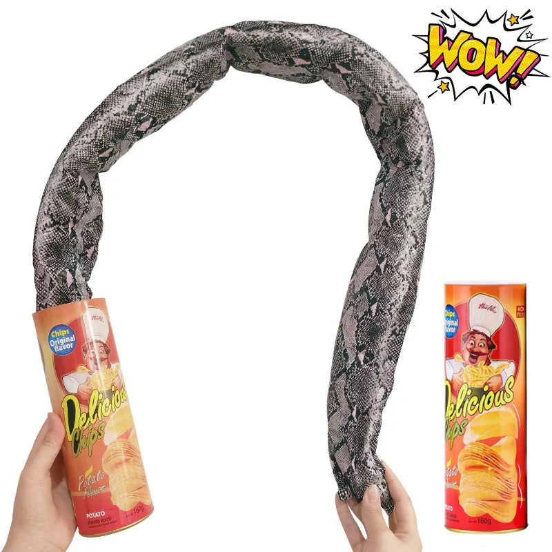 The Potato Chip Snake Can Jump Stage Magic Tricks Spring Snake Toy Jokes in A Can Gift