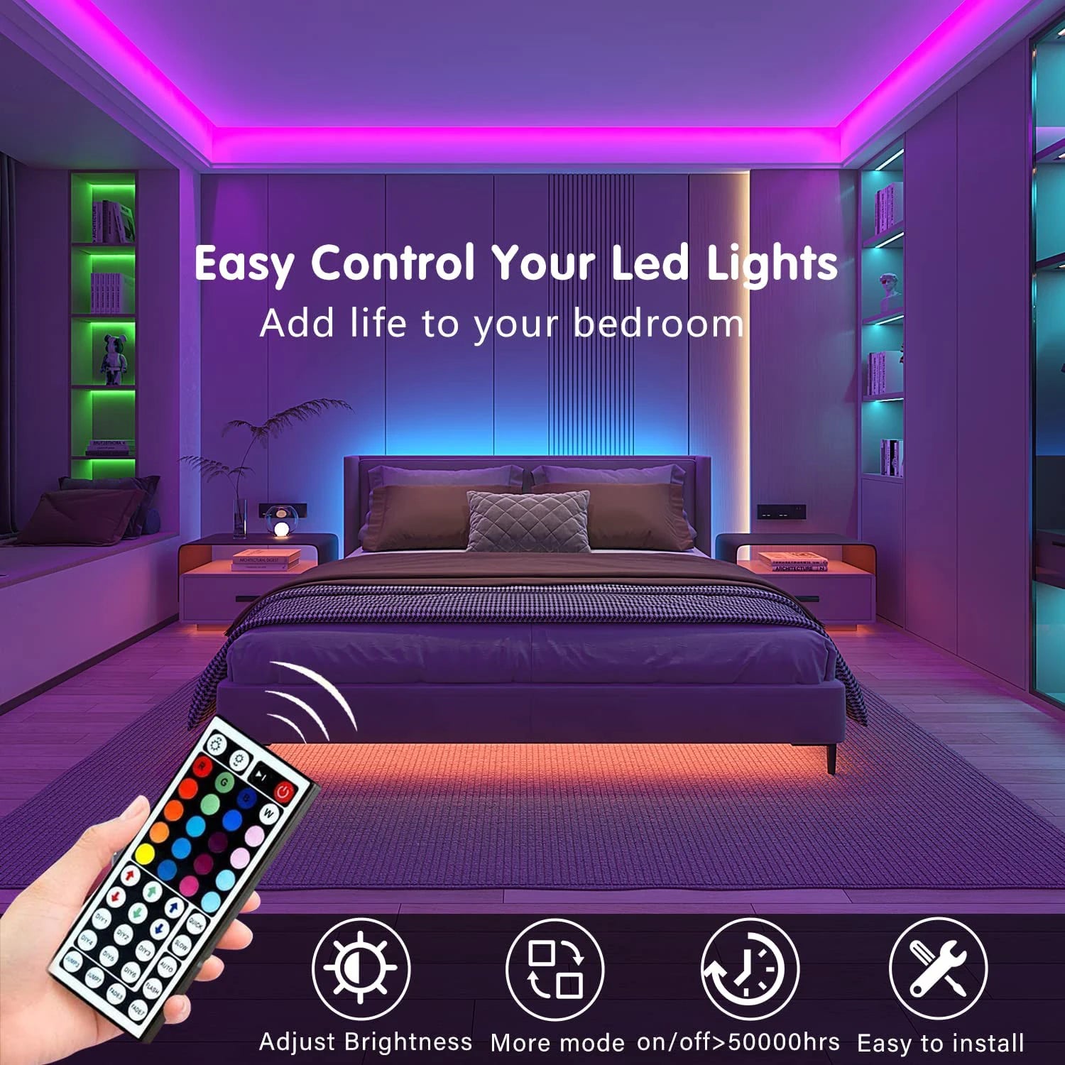 Led Strip Lights with 44 Key Remote Control RGB Tape Led Wall Room for Home