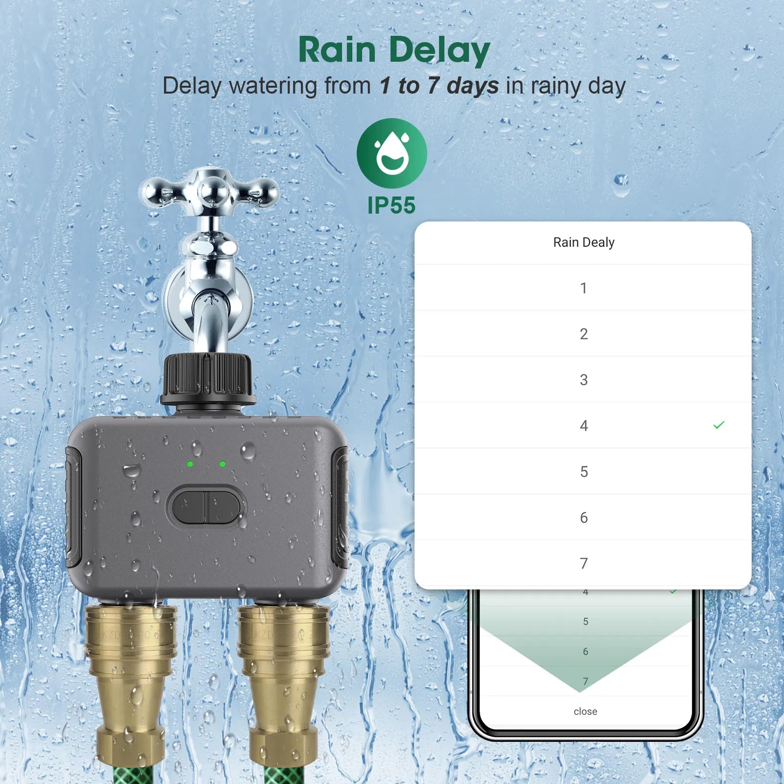 Automatic Water Timer Dual Hose Garden Irrigation Watering System Faucet Sprinkler