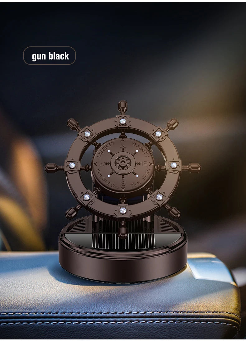 Solar rotating car fragrance creative metal boat rudder car perfume accessories