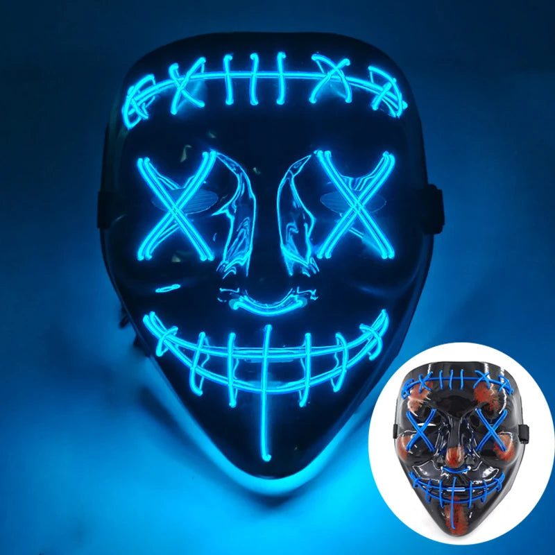 Wireless Glowing Mask LED Luminous Purge Mask Halloween Carnival Light Up Party Mask