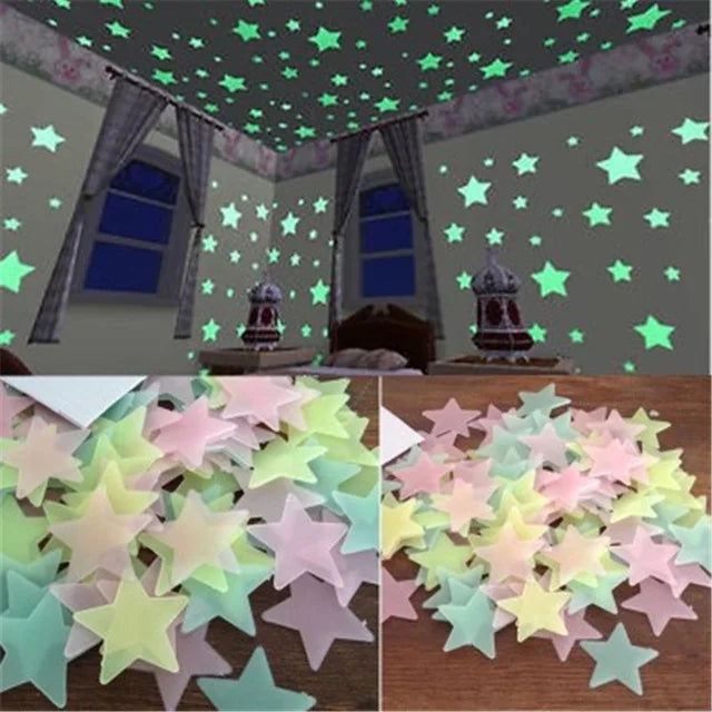 PVC Stars Glow Stickers Luminous In Dark Night Fluorescent Wall Art Decals For Kids