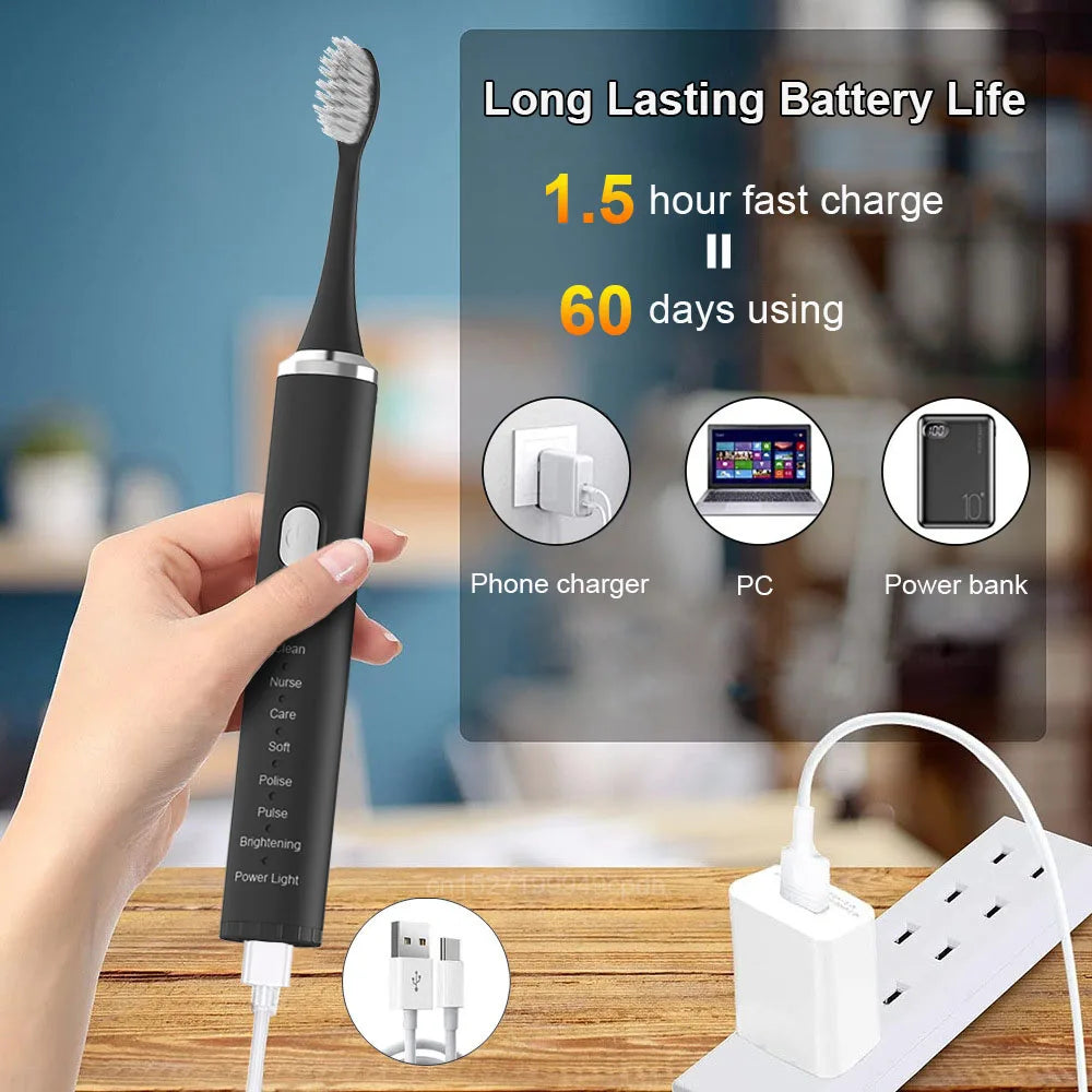 Electric Ultrasonic Toothbrush 8 High-Precision Brushing Modes Rechargeable Tooth Cleaner