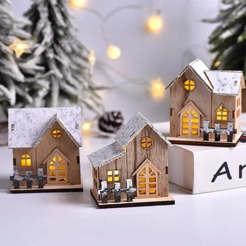 Christmas LED Light Wooden House Luminous Cabin Decorations