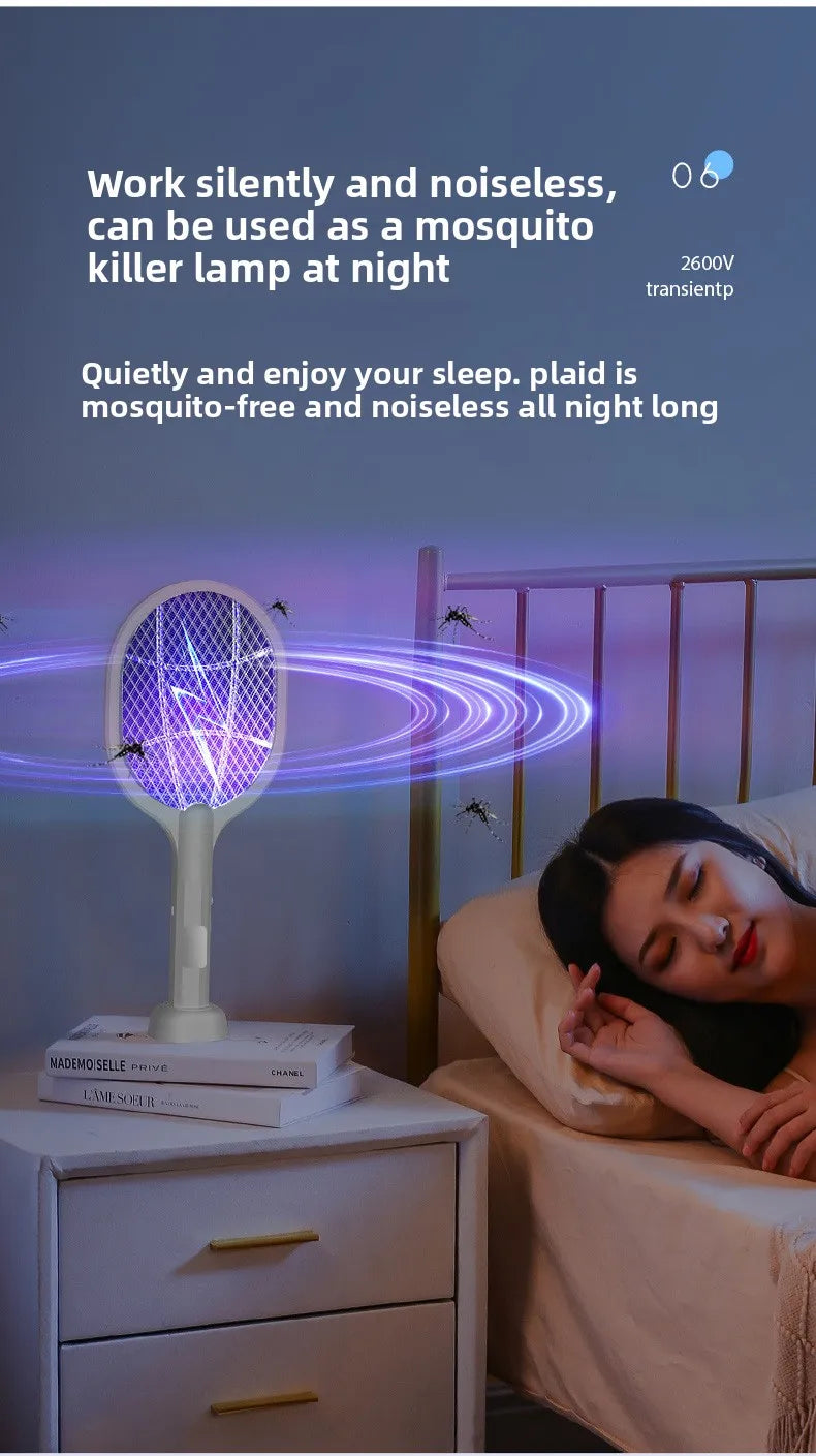 Electric Mosquito Swatter & Repellent Lamp -USB Rechargeable+Base
