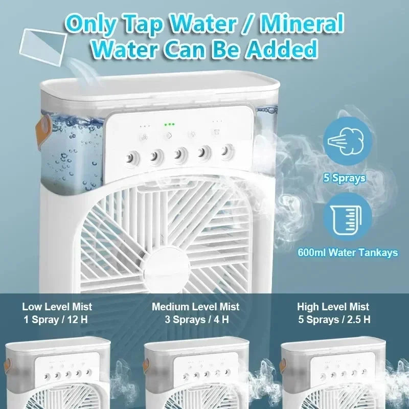 New 3 In 1 AIr Conditioner Household Mini Air Cooler LED Night Light Portable humidifier