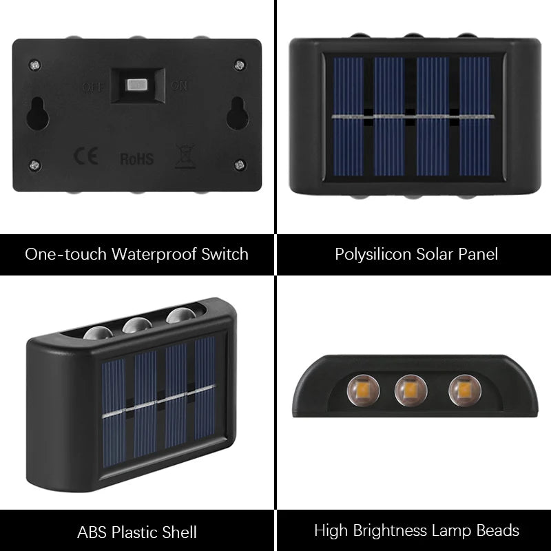 6 LED Outdoor Solar Wall Lights