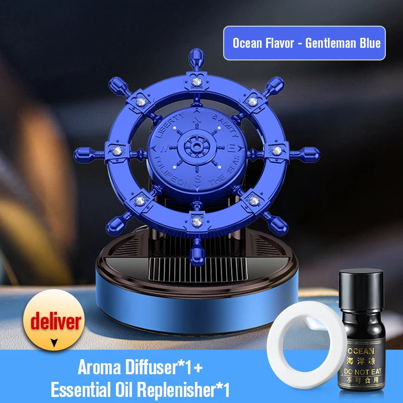 Solar rotating car fragrance creative metal boat rudder car perfume accessories