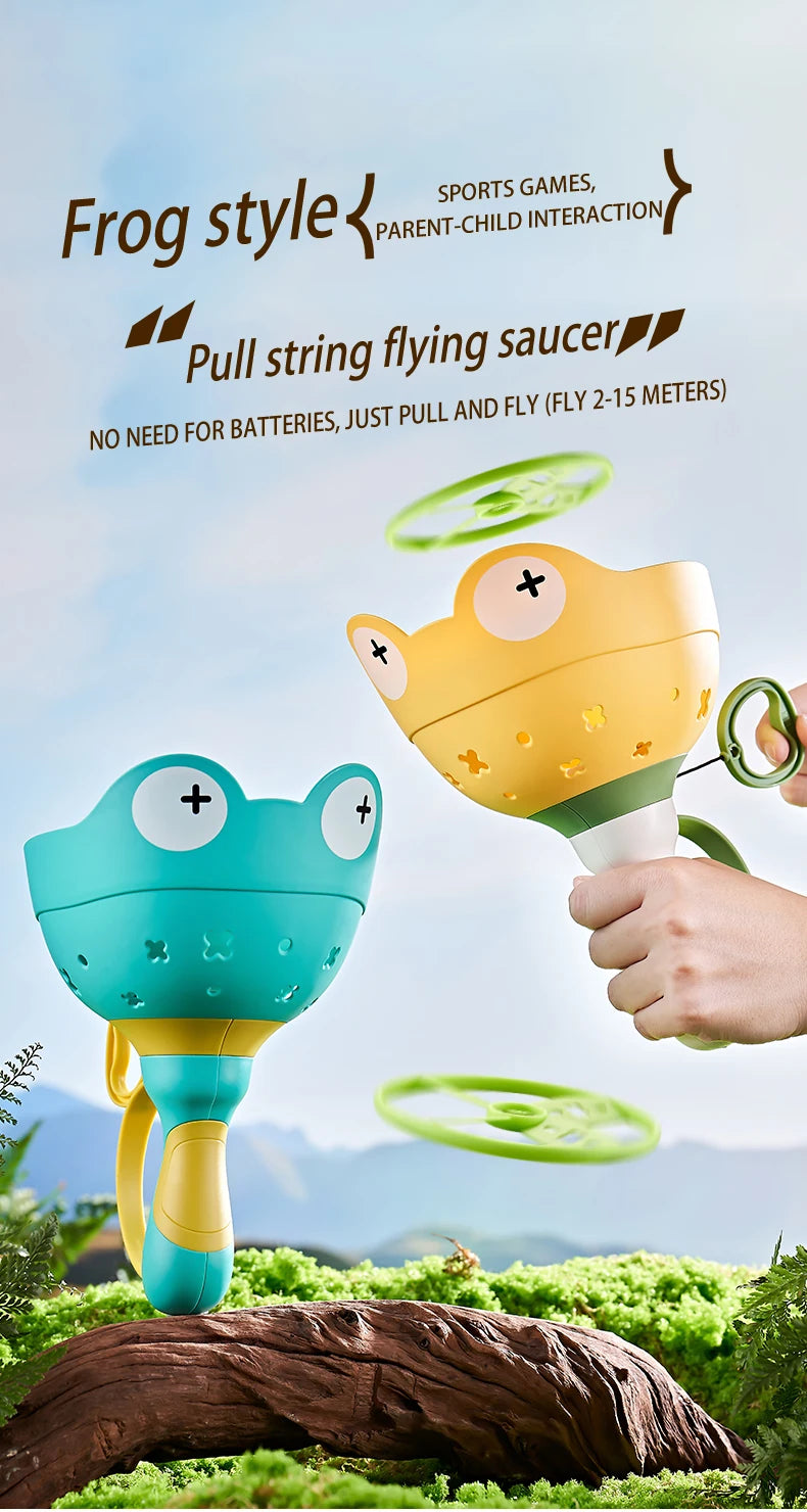Pull String Flying Saucer Disc Launcher Kids Flying Toys
