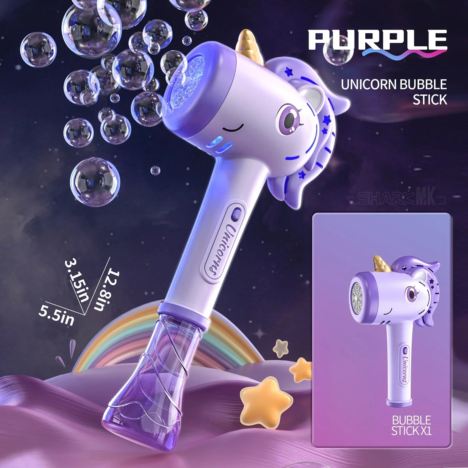Bubble Wands Machine Unicorn Automatic Bubble Maker Gun with Light & Music