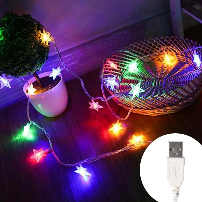LED String Outdoor Star Chain Lights Bulb Fairy Lights for Home Garden Christmas Decor