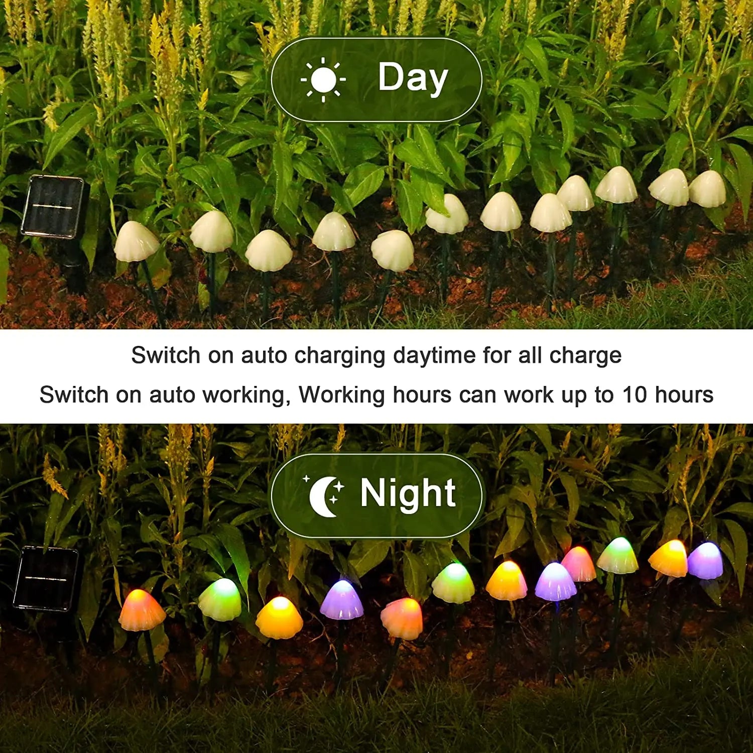 Brighten Up Garden with 10 LED Solar Mushroom Lights!