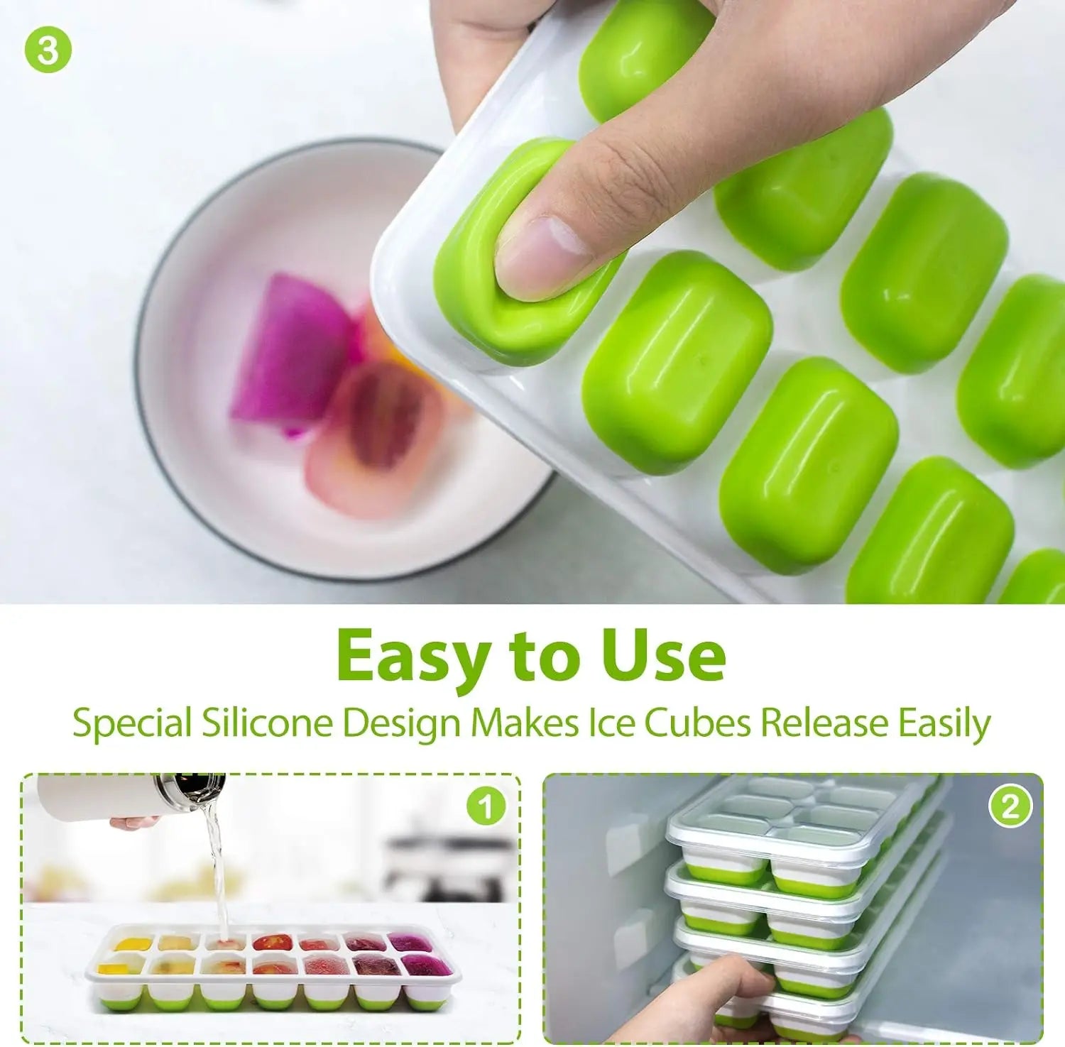 Ice Cube Tray Mold with Lid Silicone Square 14 Cube Easy Release Ice Cube Molds