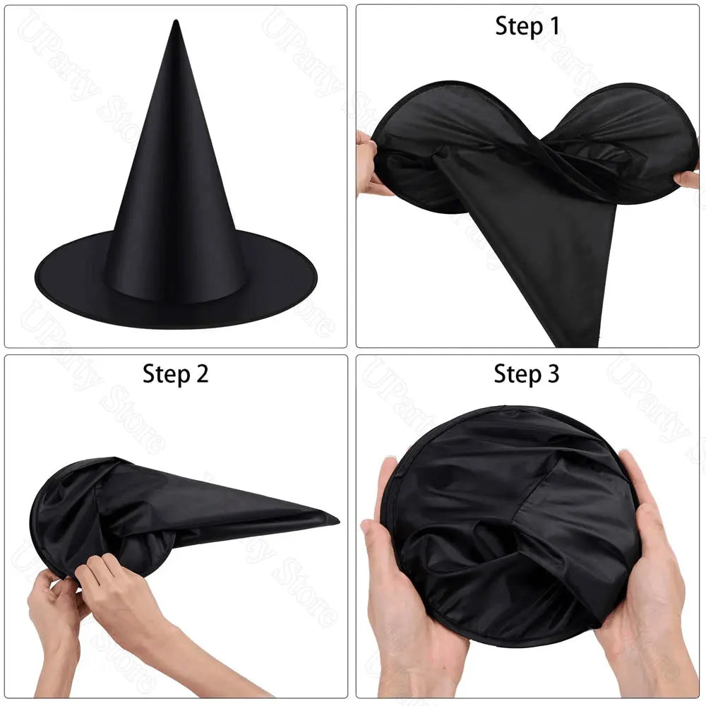6/12Pcs Halloween Black Witches Hats with Rope Hanging Wizard Hats for Party Favor