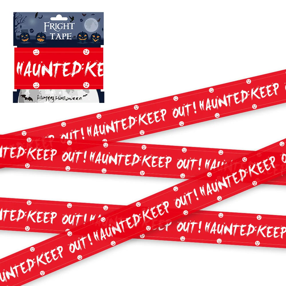 1 PC Halloween Window Prop Warning line Plastic Skull Head Warning Tape Signs