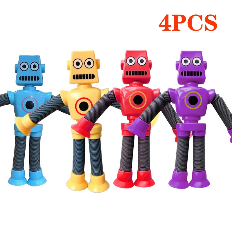 4/16PCS Pop Tubes Suction Cup Robot Toys Stress Relief Telescopic Sensory Toys for Kids