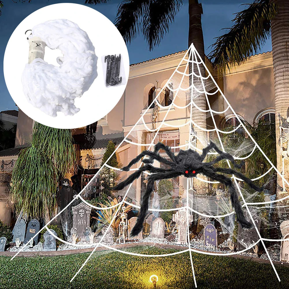 Halloween Triangle Spider Web,5m Large Plush Simulation Spider Web Outdoor Decoration