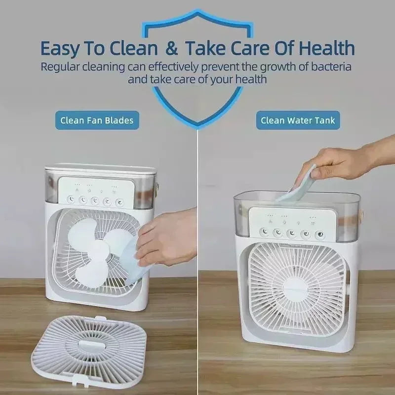 New 3 In 1 AIr Conditioner Household Mini Air Cooler LED Night Light Portable humidifier