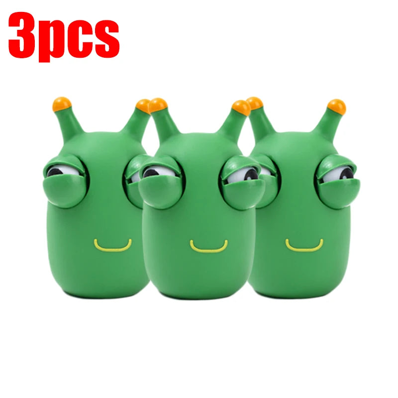 Green Worm Squeeze Pinch Toy Novelty Eye Popping Squeeze 3D Toy