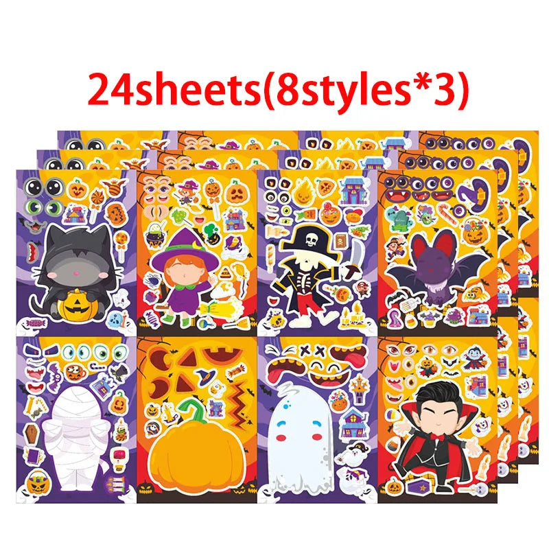 Kids DIY Halloween Stickers Make A Face Prank Puzzle Sticker Party Decoration