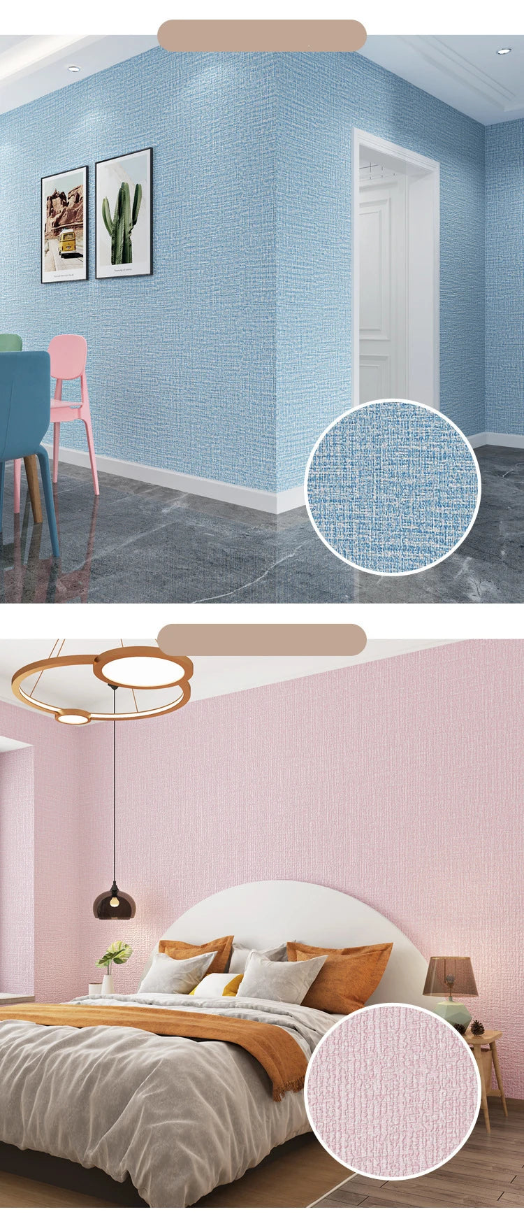 50cmX10m Linen 3D Foam Self-adhesive PVC Solid Color Waterproof Background Wall
