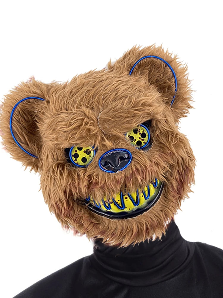 LED Cosplay Glowing Bloody Bear Mask Halloween Plush Rabbit Mask Neon Headgear