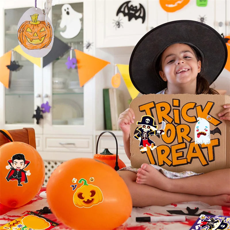 Kids DIY Halloween Stickers Make A Face Prank Puzzle Sticker Party Decoration