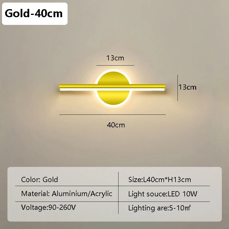 Modern LED Wall Lamp 40/60cm Mirror Black Gold Long Strip Fixture Led Lighting Lamps