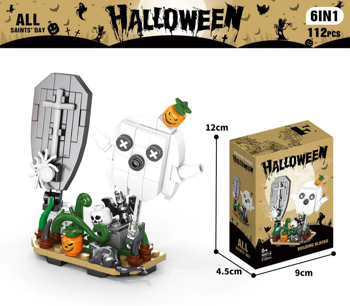 Halloween series assembled building block set toy haunted house ghost figurine model