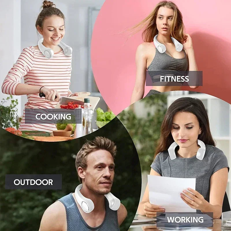 Portable Mini Neck Hanging Fan USB Rechargeable Wearable for Outdoor