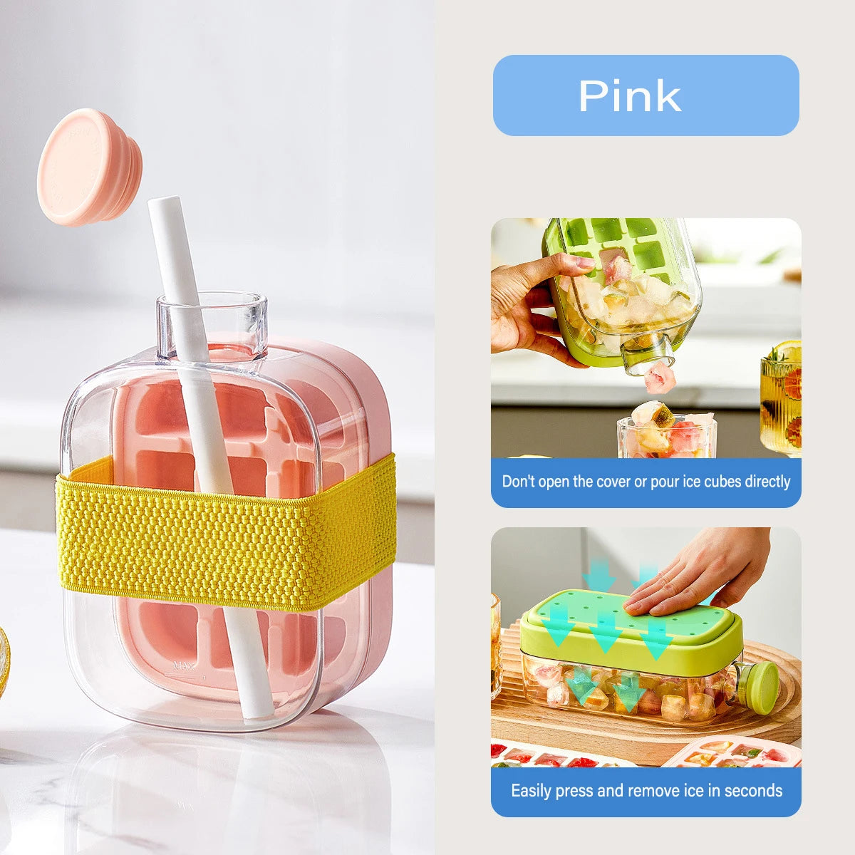 2-in-1 Silicone Ice Cube With Straw Food-grade Ice Maker Kettle Pressing Mold Ice Drink Bottle